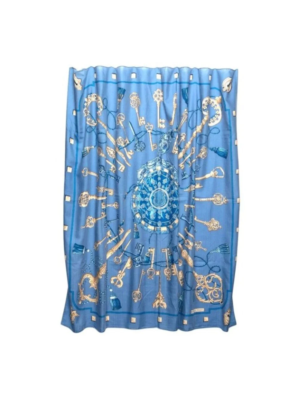 ★SOLD★ Hermes Carre Geant 140 les Cles the Keys Rare Key Scarf Light Blue - Picture 1 of 7